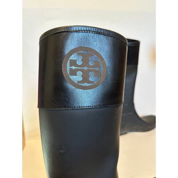 Tory Burch Authentic Logo Black Rainboots Size 8 - Picture 10 of 12